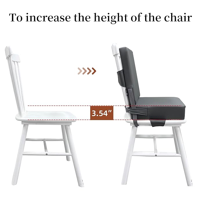 Eiury Booster Seat for Dining Table, PU Anti-Scratch Easy Cleaning Kids Toddler Booster Seat for Table, Portable Travel Increasing Cushion for Chair - Dark Grey