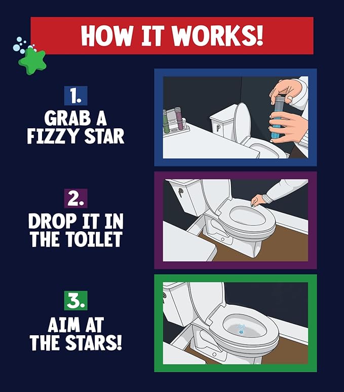 Fizzy Stars-Speed Up Potty Training Star-Shaped Potty Targets That Bubble & Change Color – Fun Toilet & Urinal Aim Trainer for Toddlers (1 Pack – 64 Stars)