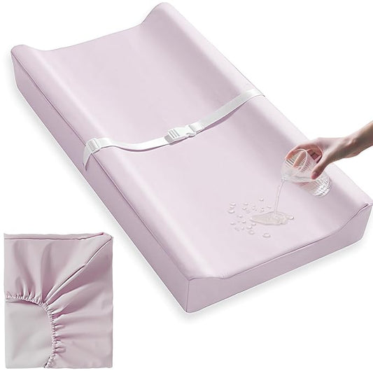 Vegan Leather Baby Changing Pad Covers for Girl, Boy, Waterproof & Wipeable Soft Diaper Changing Mat Cover.Fits Standard Changing Pads with Dimensions of 32" x 16". (Pink)