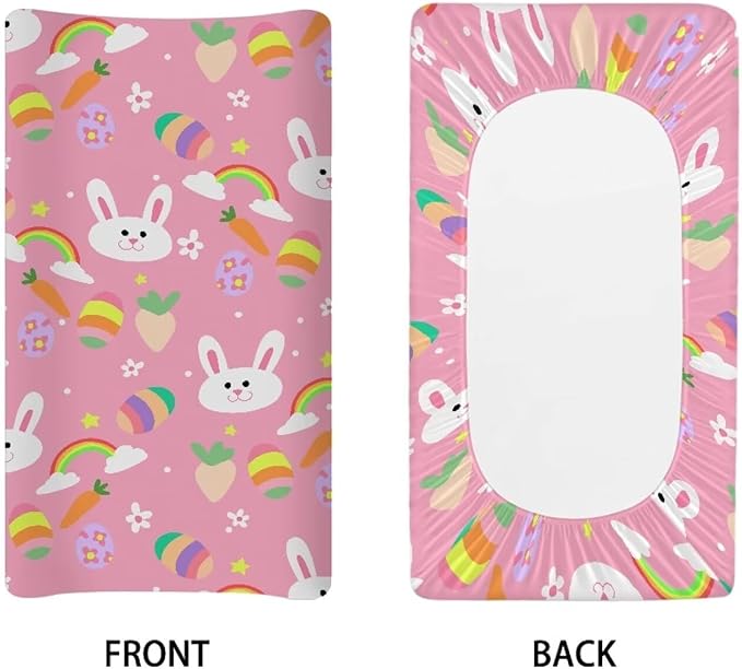 Rabbit Easter Baby Changing Pad Cover Stretchy Diaper Changing Cover Waterproof Breathable Universal Tray Table Mat Fit 32"x16" Contoured Pad
