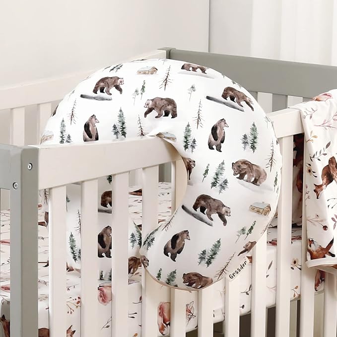 GRSSDER Nursing Pillow Cover Stretchy Minky Removable Nursing Covers for Breastfeeding Pillows, Ultra Soft Comfortable Slipcover for Boy and Girls, Jungle Bear/Rainbow