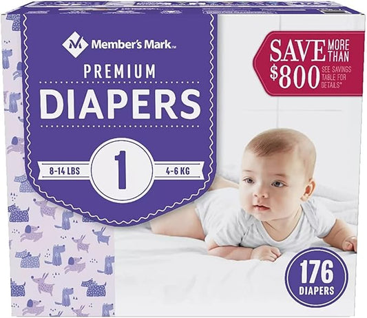 Member's Mark Premium Baby Diapers, Size 1 (8-14 Pounds), 176 Count