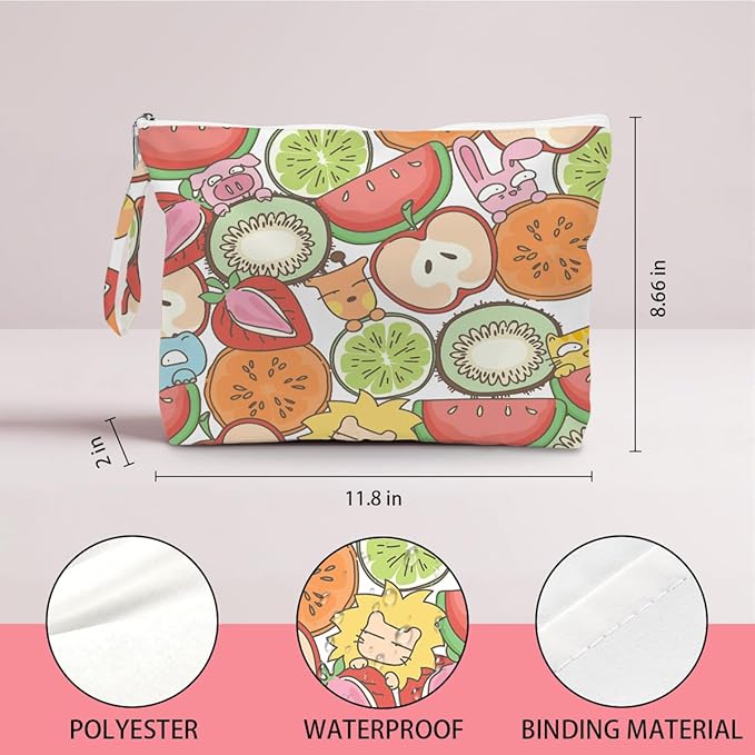 Wet Dry Bag, Wet Bag for Swimsuit, Diaper Sunscreen Large Zipper Pouch Waterproof Pouch, Beach Bags for Women, Gifts for Ladies Girls Friends Colleagues and Sisters, Kiwi and Strawberry Patterns