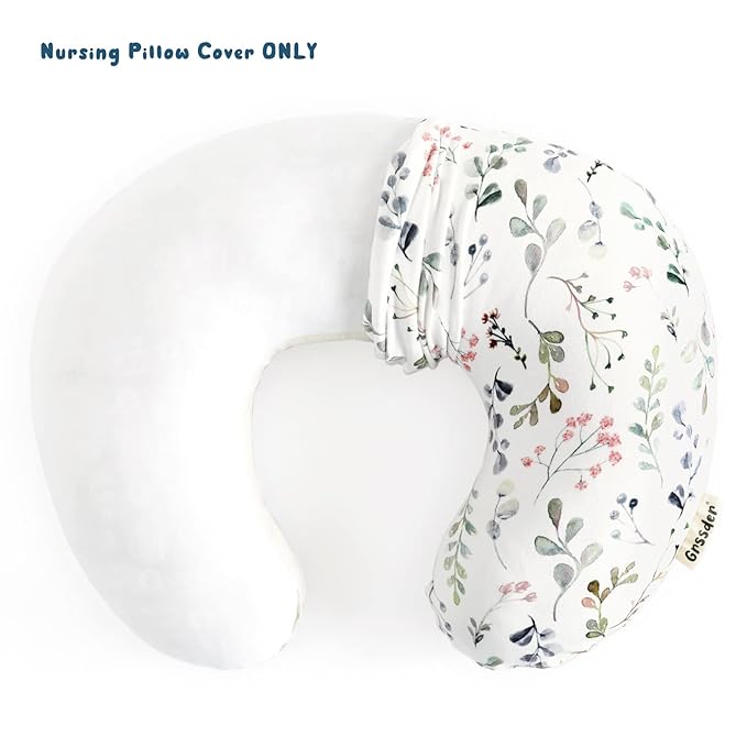 GRSSDER Nursing Pillow Cover Stretchy Minky Removable Nursing Covers for Breastfeeding Pillows, Ultra Soft Comfortable Slipcover for Girls, Stylish Flora Pattern