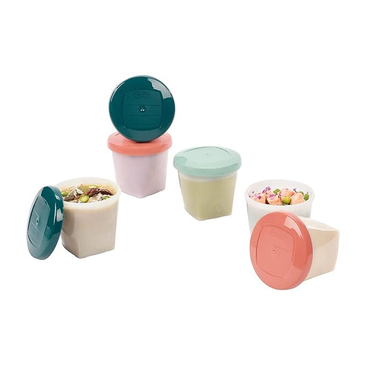 Babymoov Eco-Friendly Baby Food Jars | Set of 6 (8.45oz Each) BPA-Free Storage Containers | Made from Biosourced Sugar Cane | Leakproof Silicone Lids | Microwave, Freezer & Dishwasher Safe