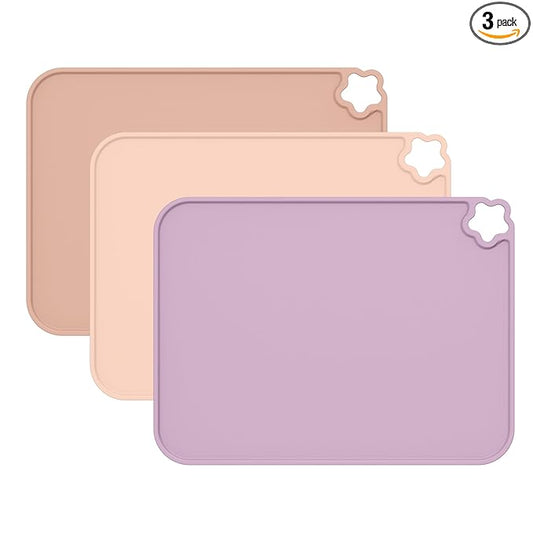 Silicone Placemat for Toddles Kids Non-Slip Reusable Portable Kids Placemats for Dinning Table Heat Resistant Placemats, Baby Placemat Stain Resistant Silicone Mat for Dining Table 3 Pack