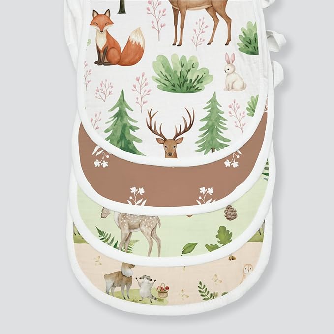 5pcs Woodland Baby Burp Cloths for Boys Girls Parent,100% Cotton Forest Animal Themed Muslin Burping Cloths,Burp Rags,Absorbent Spit-Up Cloths for Infant Newborns