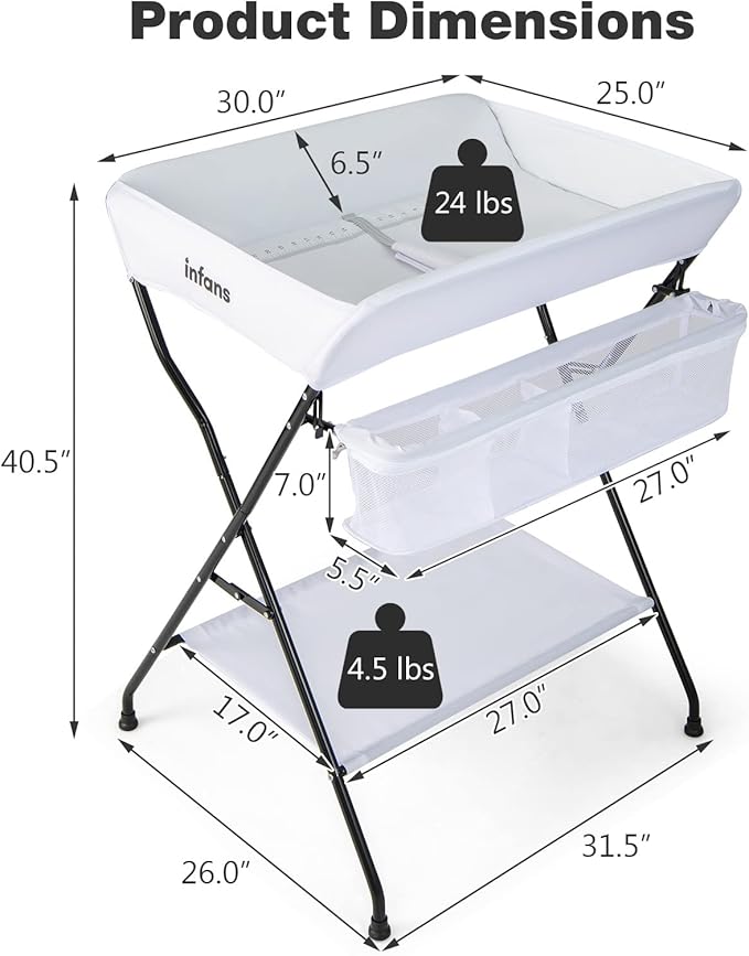 INFANS Baby Changing Table, Folding Diaper Station Portable Nursery Organizer with Safety Belt and Large Storage Racks for Newborn Baby and Infant (White)