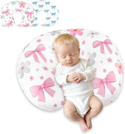 Hooyax Nursing Pillow Covers 2 Pack - Ultra Soft & Stretchable Breastfeeding Pillow Slipcovers, Adorable Cover for Infant Feeding Pillow, for Most Standard Pillows (Bow Flower)
