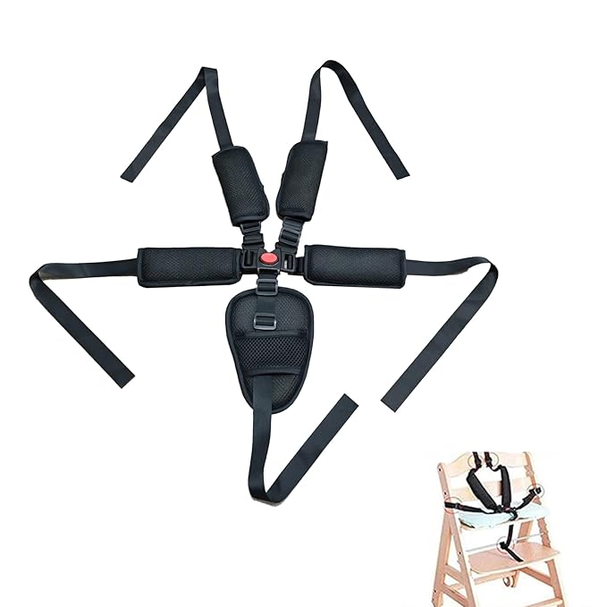 Universal 5 Point Harness Baby Chest Harness for High Chair/Stroller, Harness Belt with Baby Shoulder Strap and Crotch Harness Pads, Adjustable Harness Chest Harness Stroller for Child/Kid Seat, Black