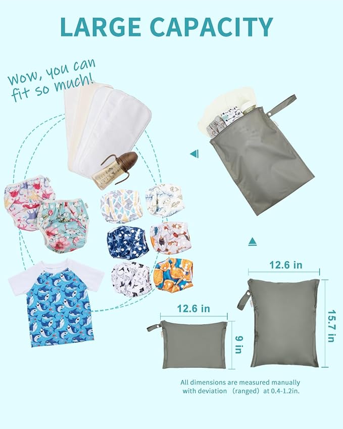 babygoal Wet Dry Bags 4 Pack, Waterproof Reusable Travel Bags for Swimsuits, Baby Cloth Diapers, Beach, Pool, Gym Bag & Wet Clothes