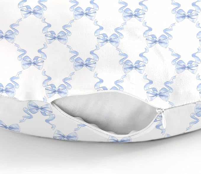 Blue Bows Ribbon Baby Nursing Pillow Covers for Boy Girl Pastel Blue Ribbons Nursing Pillow Slipcovers for Breastfeeding Pillows Watercolor Bows Soft Stretchy Removable Covers for Newborn Infant