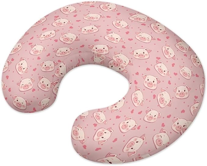 Pink Pig Nursing Pillow Cover for Newborn Boys Girls Soft Nursing Pillow Case Skin-Friendly U-Shaped Hidden Zipper Design
