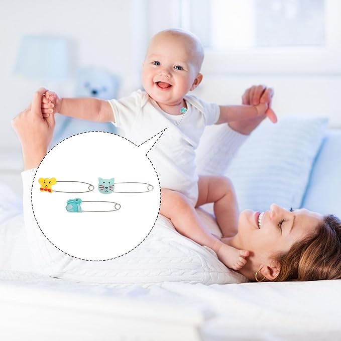 EXCEART Baby Safety Pins with Locking Clasp 10 Pcs Cute Animal Pattern Diaper Pins for Secure Cloth Diapers and Baby Clothes Fastening