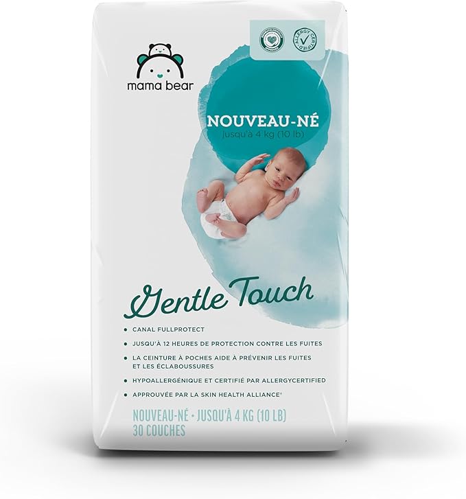 Amazon Brand - Mama Bear Gentle Touch Diapers, Size Newborn, Keeps Baby Dry, Skin Safe, Formulated without Fragrance, 30 Count