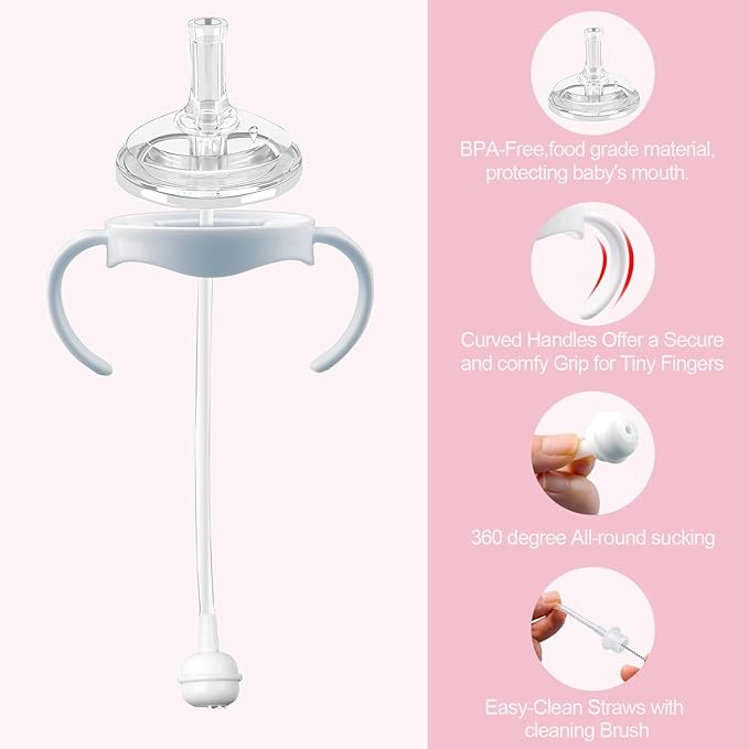 Straw Cup Conversion Kit Compatible for Philips Avent Natural Baby Bottle, Weighted Sippy Cup Transition Kit with Handles for Kids, [Variable Flow] [Spill-Proof] [BPA-Free], 6m+