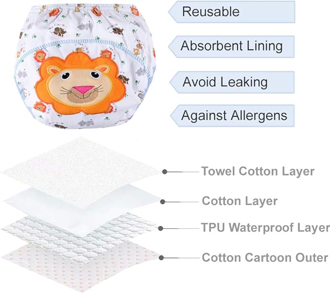 Cotton Reusable Baby Training Pants Unisex Potty Toddler Underpants Kids Waterproof Breathable Underwear 6-Pack
