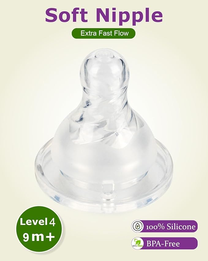 Silicone Nipple for Dr. Brown's Level 4 Narrow Baby Bottle & Glass Bottles, Fast Flow, 6m+, 6 Count