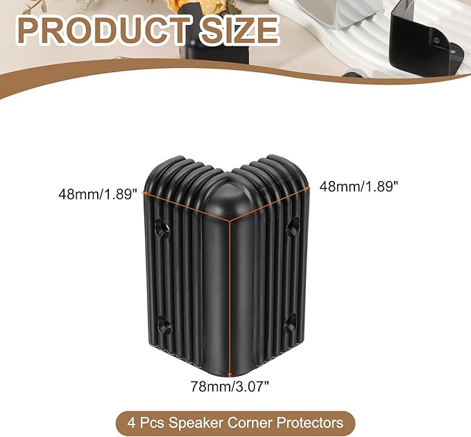 uxcell 4Pcs 3.07" x 1.89" Speaker Corner Protectors, Plastic Right Angle Protector Thickening Speaker for Cabinet Guitar Amplifier Stage Speakers, Black