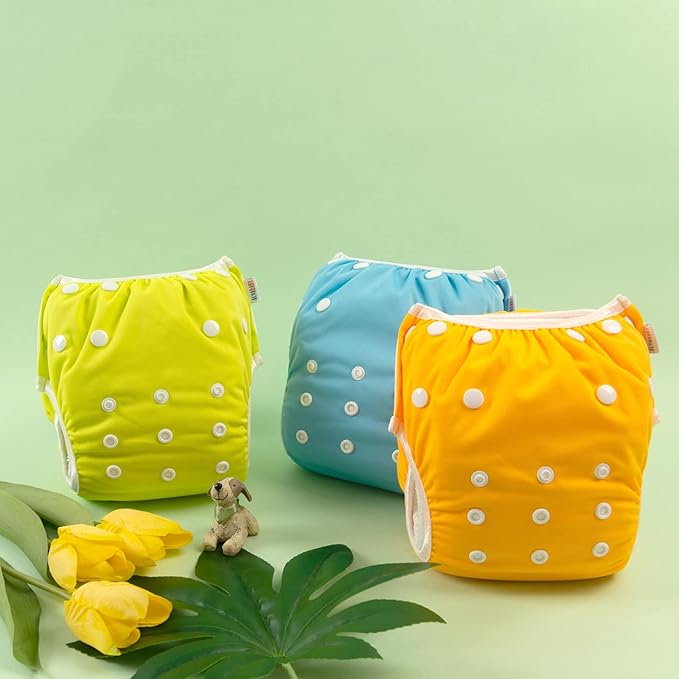 ALVABABY 3pcs Baby Swim Diapers with 1pcs Wet Bag Reuseable Washable & Adjustable for Swimming Lesson & Baby Boy and Girl 3YKL04