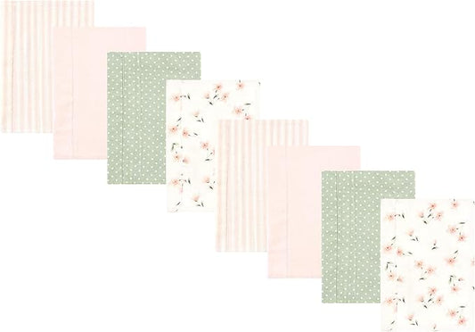 Hudson Baby Cotton Poly Flannel Burp Cloths Multipack, Pink Dainty Floral 8-Pack, One Size