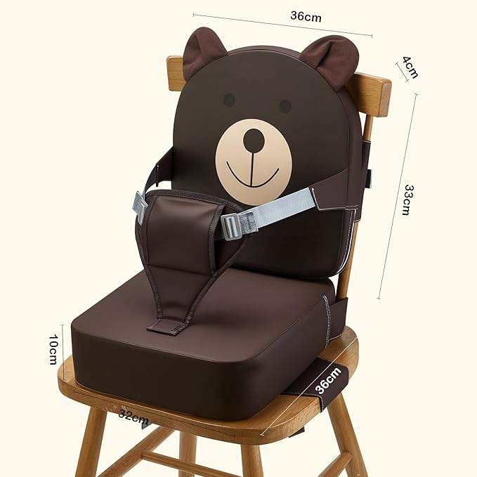 Booster Seat for Kitchen Chair, Toddler Kids Booster Seats for Dining Table with Backrest and Adjustable Strap, Portable PU Waterproof Travel Baby Boy Girl Booster Increasing Cushion (Khaki, OneSize)