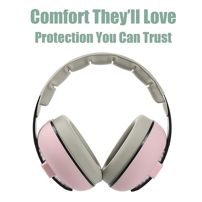 Funbliss Baby Ear Muffs Noise Protection for Infant and Baby 3-36 Months - Noise Cancelling Headphones for Ear Protection with Storage Bag,Pink-Gry