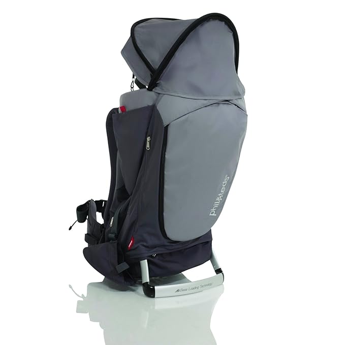 phil&teds Escape Child Carrier Frame Backpack, Charcoal – Height Adjustable Body-Tech Harness - Articulating Dual Core Waist Belt – Includes Hood, Daypack, Change Mat – 30L Storage – 2 Year Guarantee