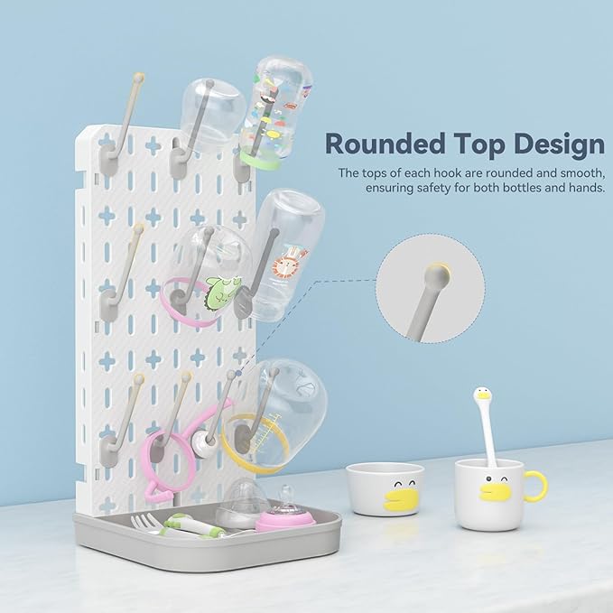 Baby Bottle Drying Rack Baby Bottle Holder Space Saving Bottle Dryer Rack Station Countertop Storage Organizer 12 Travel Bottle Drying Rack Vertical Breast Pump Part Plastic Bag Cup Dryer Tower Grey