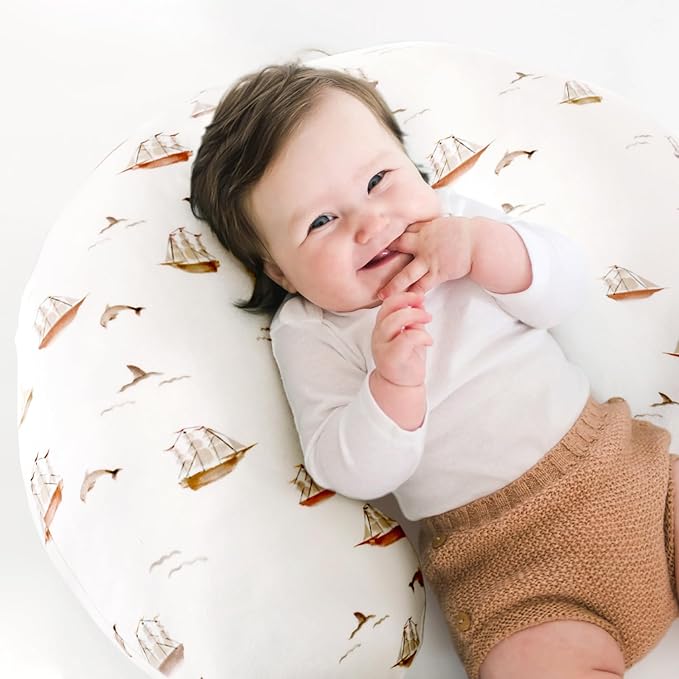 GRSSDER Nursing Pillow Cover, Stretchy Soft Minky Fabric Covers, Fit Most Nursing Support Pillows for Breastfeeding, Comfortable Safe Pillow Cover, Sailboat