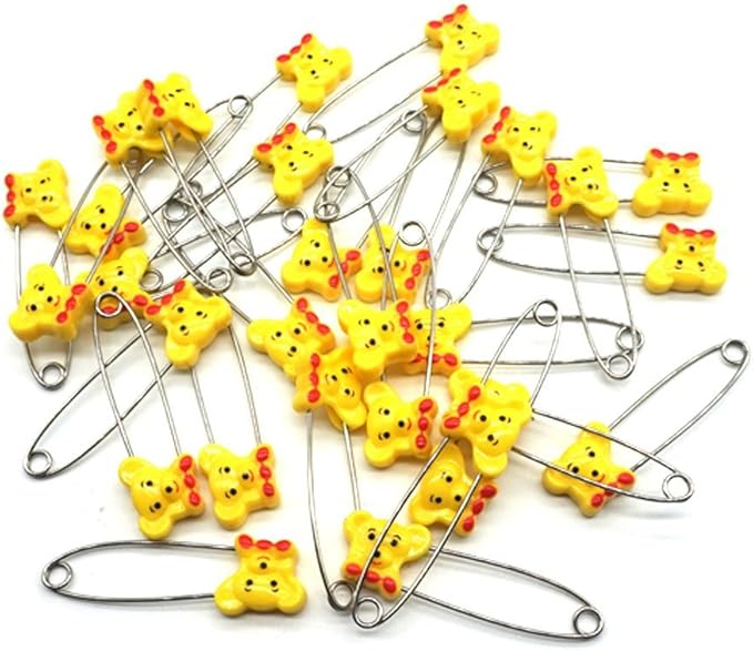 Cute Animal Bear Baby Safety Pins Secure Clips for Fastening Baby Clothes Diaper Napkins Stainless Steel Size L 5.3CM 30PCS