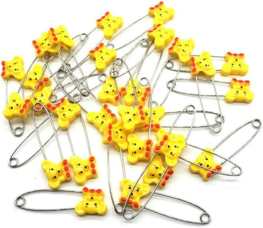 Cute Animal Bear Baby Safety Pins Secure Clips for Fastening Baby Clothes Diaper Napkins Stainless Steel Size L 5.3CM 30PCS