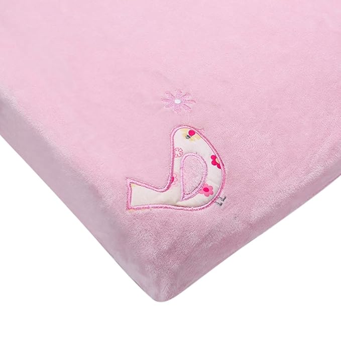 1 PC Soft Plush Pink Embroidery Bird Nursery Diaper Changing Table Cover Sheet Baby Girl Baby Boy Diaper Changing Pad Cover Sheet 1PC (Pink Birds)