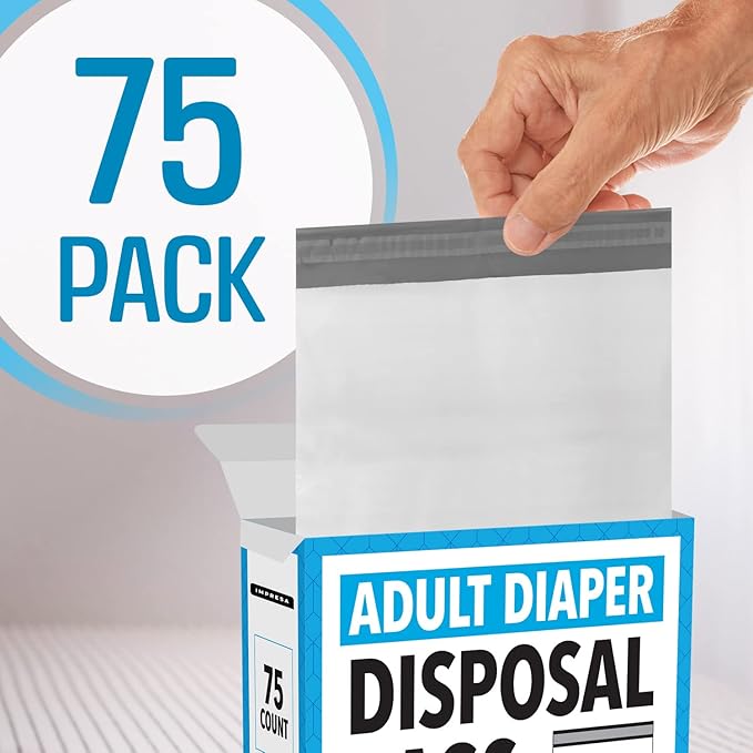 IMPRESA Disposable Adult Diaper Bags - 12 x 15 in, Pack of 75 Leak-Proof, Tear-Resistant & Odor-Proof Adult Incontinence Disposal Bags - Unscented