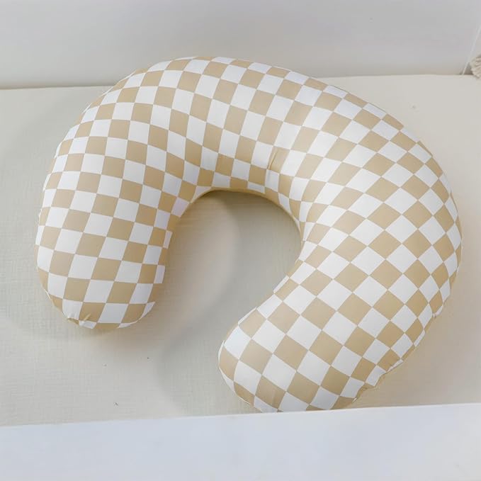 DILIMI Nursing Pillow Cover, Soft Stretchy Nursing Cover for Breastfeeding Pillow, 1 Pack Reversible Removable Slipover for Baby Boy and Girls, Brown Checkered
