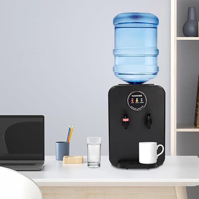 Top Loading Desktop Water Cooler Dispenser, 500W 110V Countertop Hot & Cold Water Coolers Drinking Fountain Portable Water Warmer for Home Bedroom Studio Office Grocery Store
