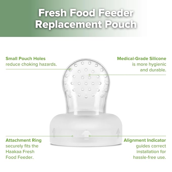 haakaa Silicone Replacement Pouch for Fresh Food Feeder, 100% Food Grade Silicone, Medium Size (2pcs)