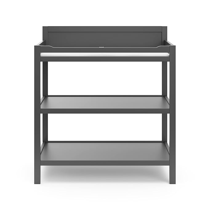 Storkcraft Alpine Changing Table (Gray) – GREENGUARD Gold Certified Nursery Changing Table, Includes Water-Resistant Changing Pad, 2 Shelves for Nursery Storage and Organizing