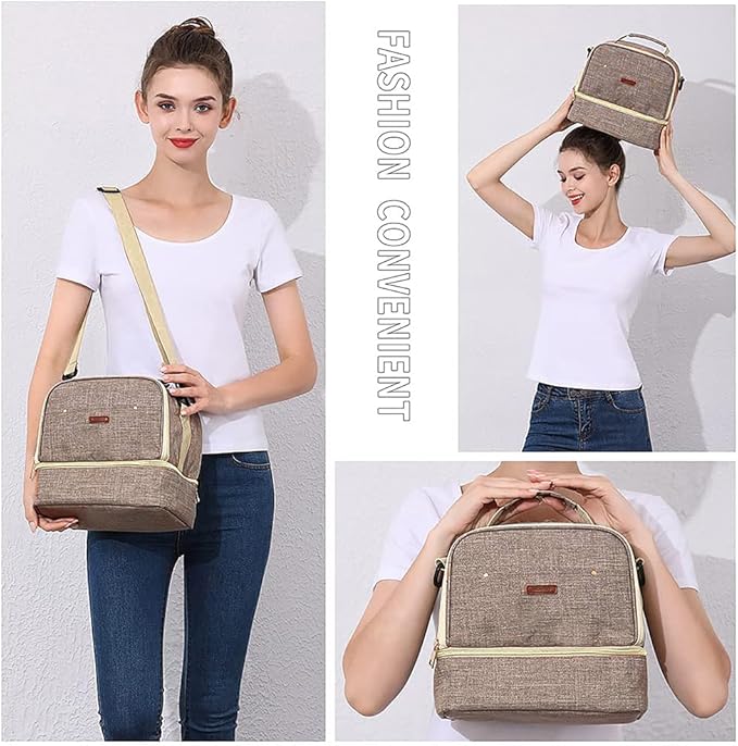 Breast Pump Bag Cooler Compartment for Breast Pump - Cooler and Moistureproof Bag Double Layer for Mother Breast Milk Pump Lunch Bag Outdoor Working (Khaki)