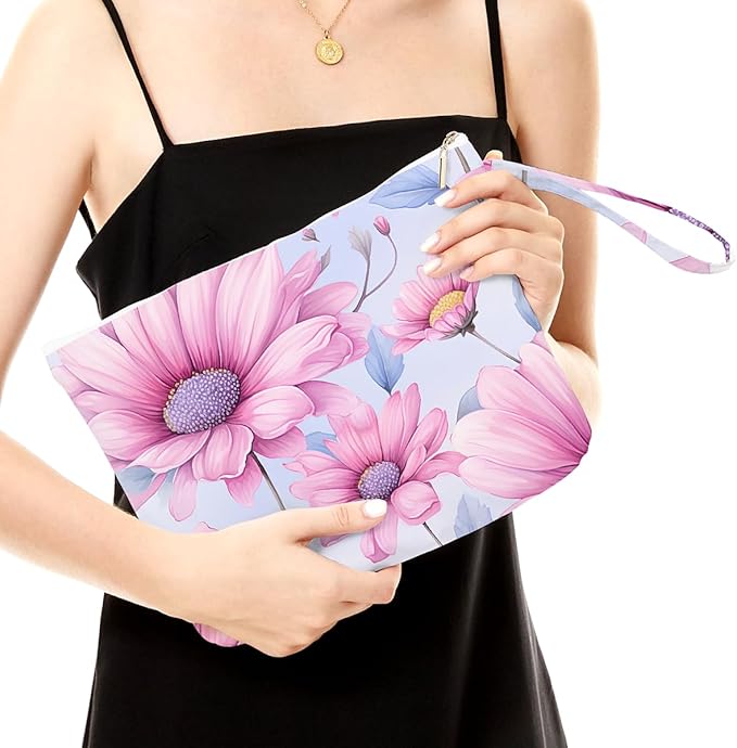 Fokongna Floral Print Wet Bag, Small Portable Waterproof Multi-Functional Organizer for Women, Blush Pink Large Daisy, Ideal for Daily, Beach & Travel