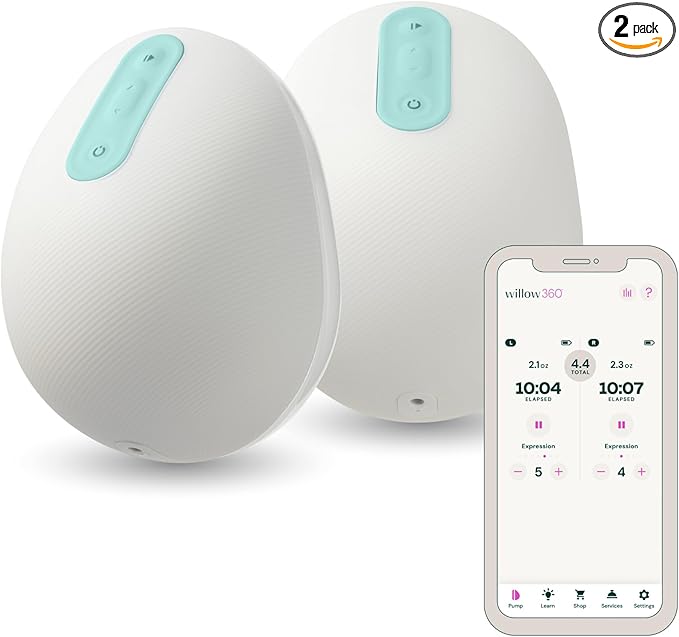 Willow 360 - Wearable Breastfeeding Pump - Hands Free Breast Pump - The only Leak-Proof Wearable Breast Pump - 7 Levels of Hospital Grade Suction Strength, App Compatible - Postpartum Essentials