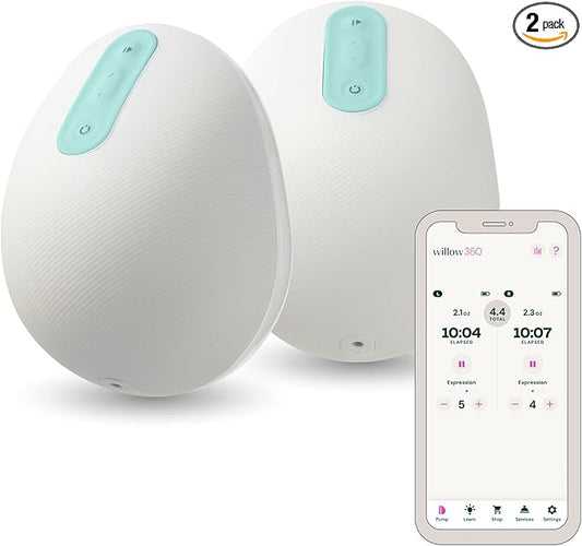 Willow 360 - Wearable Breastfeeding Pump - Hands Free Breast Pump - The only Leak-Proof Wearable Breast Pump - 7 Levels of Hospital Grade Suction Strength, App Compatible - Postpartum Essentials
