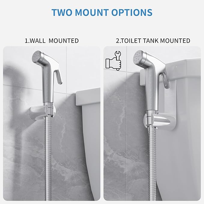 Handheld Bidet Sprayer for Toilet, Bidet Sprayer Kit with Stainless Steel Hose for Feminine Wash, Adjustable Water Pressure Handheld Sprayer for Cloth Diaper Wash (Brushed Nickel)