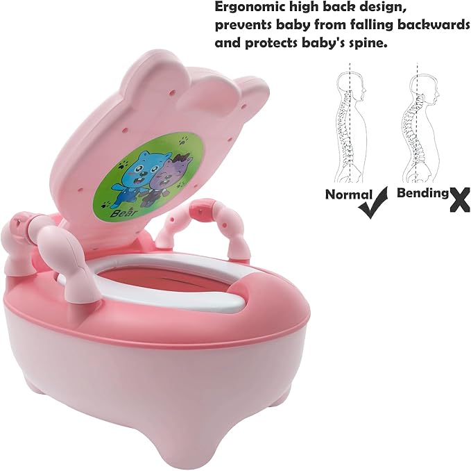 HTTMT- Baby Kids Pink Bear Portable Potty Training Toilet Seat With Pad Toddler Lovely Toilet Comfortable Soft Seat Stool Chair [P/N: ET-BABY003-PINK]