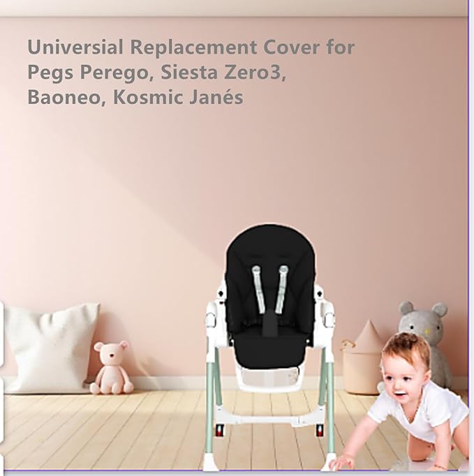 Baby High Chair Cover Replacement | PU Leather Dining Chair Cover with Soft Cushion Seat, Easy to Install High Chair Covers for Baby and Toddler, High Chair Cover Replacement (Black)