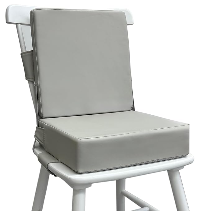 Eiury Booster Seat for Dining Table, PU Anti-Scratch Easy Cleaning Kids Toddler Booster Seat for Table, Portable Travel Increasing Cushion for Chair - Light Grey