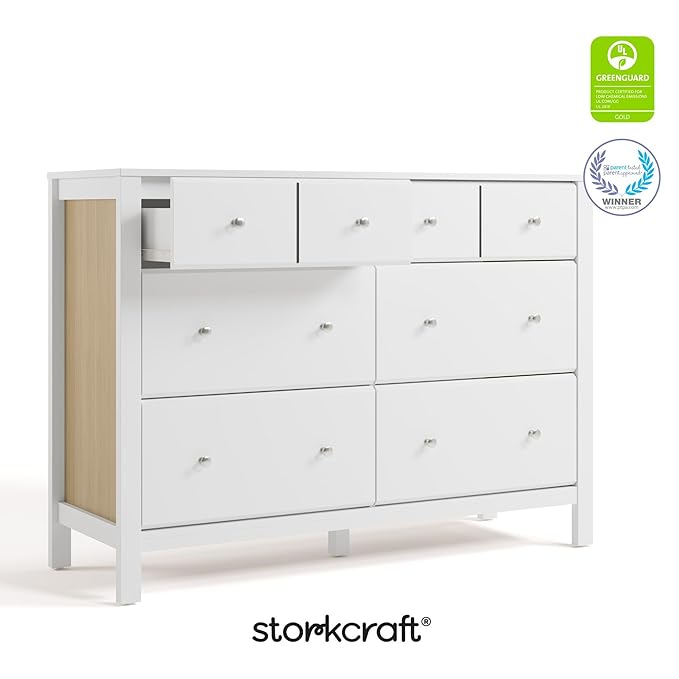 Storkcraft Horizon 6 Drawer Dresser (White with Driftwood) – GREENGUARD Gold Certified Dresser for Nursery & Kids’ Room, Modern Storage with Interlocking Drawer System