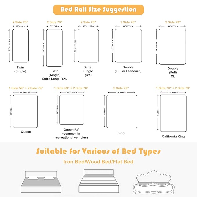 HONEY JOY Bed Rail for Toddlers, 57-in Extra Long, Portable Safety Bed Guardrail w/Double Safety Child Lock, Foldable Baby Bed Rail Guard, Fit King & Queen Full Twin Size Bed Mattress (57 INCH, Gray)