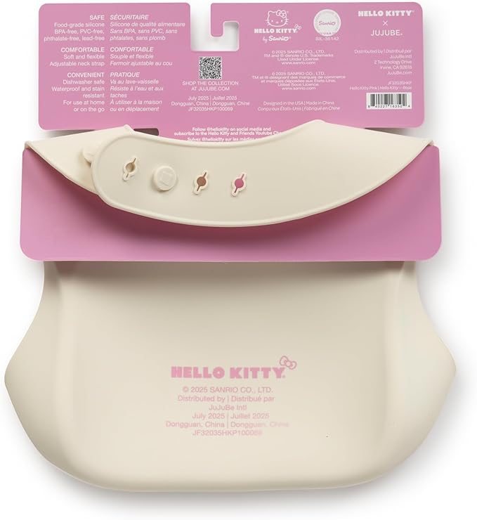 JuJuBe x Hello Kitty Cherry Blossoms Silicone Baby Bib, Soft Baby Bibs for Toddlers, Adjustable Neck, Deep Pocket for Mess Control, Dishwasher Safe, Easy to Clean Toddler Feeding Essentials