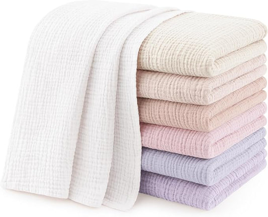 Susurration Muslin Burp Cloths 24x24 Inches Ultra Soft 100% Cotton, 4 or 7 Pack Baby Washcloths for Newborn, Absorbent Burp Rags & Swaddle Blankets